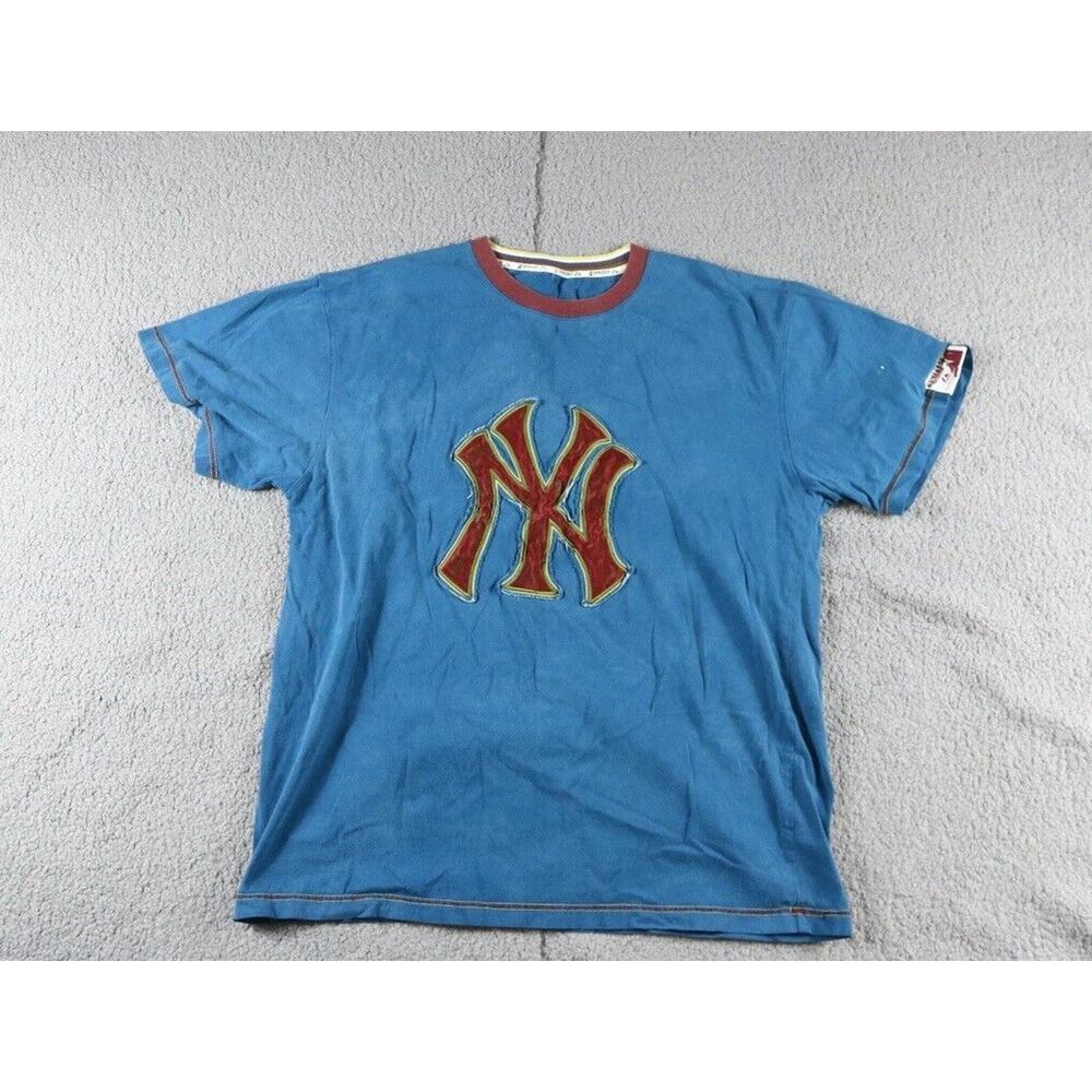 VTG Majestic Homebase Collection T Shirt Mens L Blue NY Yankees Embroidered Logo